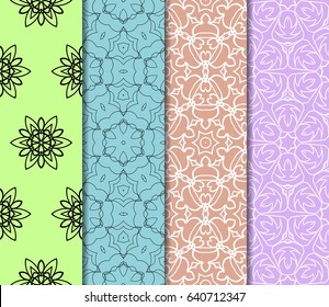 Vertical seamless patterns set, abstract floral geometric texture. Ornament for interior design, greeting cards