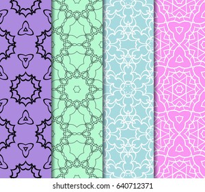 Vertical seamless patterns set, abstract floral geometric texture. Ornament for interior design, greeting cards