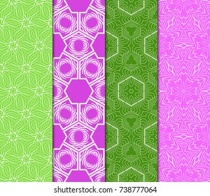 Vertical seamless patterns set, abstract floral geometric texture. Ornament for interior design, greeting cards, birthday or wedding invitations, paper print. Ethnic background in east style.