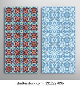 Vertical seamless patterns set, doodle geometric lace texture for Wedding, Valentine's day, greeting card or Birthday Invitation. Decorative seamless backgrounds. Ethnic ornament border pattern