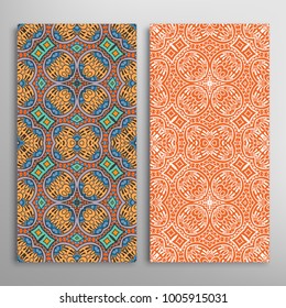 Vertical seamless patterns set, floral geometric lace texture for Wedding, Valentine's day, greeting cards or Birthday Invitations. Decorative seamless backgrounds. Ethnic ornament, border pattern