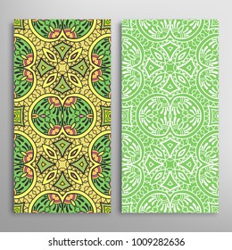 Vertical seamless patterns set, floral geometric lace texture for Wedding, Valentine's day, greeting cards or Birthday Invitations. Decorative seamless backgrounds. Ethnic ornament, border pattern