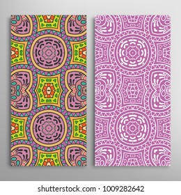 Vertical seamless patterns set, floral geometric lace texture for Wedding, Valentine's day, greeting cards or Birthday Invitations. Decorative seamless backgrounds. Ethnic ornament, border pattern