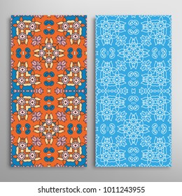 Vertical seamless patterns set, floral geometric lace texture for Wedding, Valentine's day, greeting cards or Birthday Invitations. Decorative seamless backgrounds. Ethnic ornament, border pattern