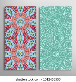 Vertical seamless patterns set, floral geometric lace texture for Wedding, Valentine's day, greeting cards or Birthday Invitations. Decorative seamless backgrounds. Ethnic ornament, border pattern