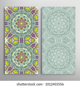 Vertical seamless patterns set, floral geometric lace texture for Wedding, Valentine's day, greeting cards or Birthday Invitations. Decorative seamless backgrounds. Ethnic ornament, border pattern