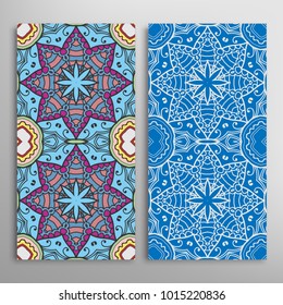 Vertical seamless patterns set, floral geometric lace texture for Wedding, Valentine's day, greeting cards or Birthday Invitations. Decorative seamless backgrounds. Ethnic ornament, border pattern