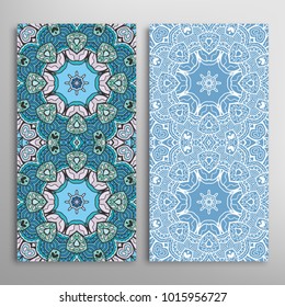 Vertical seamless patterns set, floral geometric lace texture for Wedding, Valentine's day, greeting cards or Birthday Invitations. Decorative seamless backgrounds. Ethnic ornament, border pattern