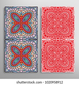 Vertical seamless patterns set, floral geometric lace texture for Wedding, Valentine's day, greeting cards or Birthday Invitations. Decorative seamless backgrounds. Ethnic ornament, border pattern