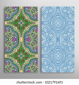 Vertical seamless patterns set, floral geometric lace texture for Wedding, Valentine's day, greeting cards or Birthday Invitations. Decorative seamless backgrounds. Ethnic ornament, border pattern