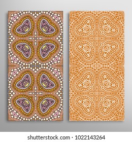 Vertical seamless patterns set, floral geometric lace texture for Wedding, Valentine's day, greeting cards or Birthday Invitations. Decorative seamless backgrounds. Ethnic ornament, border pattern