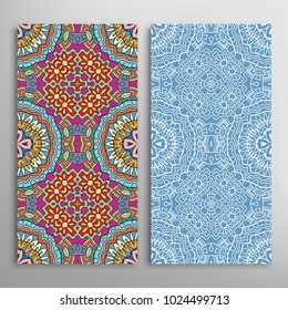 Vertical seamless patterns set, floral geometric lace texture for Wedding, Valentine's day, greeting cards or Birthday Invitations. Decorative seamless backgrounds. Ethnic ornament, border pattern