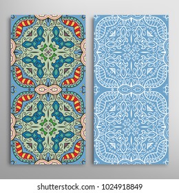 Vertical seamless patterns set, floral geometric lace texture for Wedding, Valentine's day, greeting cards or Birthday Invitations. Decorative seamless backgrounds. Ethnic ornament, border pattern