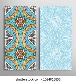 Vertical seamless patterns set, floral geometric lace texture for Wedding, Valentine's day, greeting cards or Birthday Invitations. Decorative seamless backgrounds. Ethnic ornament, border pattern