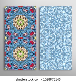 Vertical seamless patterns set, floral geometric lace texture for Wedding, Valentine's day, greeting cards or Birthday Invitations. Decorative seamless backgrounds. Ethnic ornament, border pattern