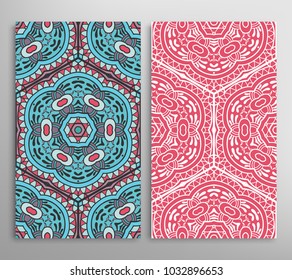 Vertical seamless patterns set, floral geometric lace texture for Wedding, Valentine's day, greeting cards or Birthday Invitations. Decorative seamless backgrounds. Ethnic ornament, border pattern