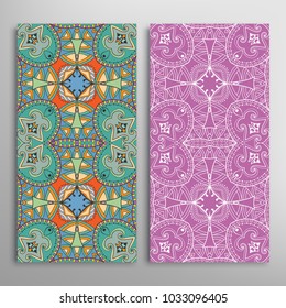 Vertical seamless patterns set, floral geometric lace texture for Wedding, Valentine's day, greeting cards or Birthday Invitations. Decorative seamless backgrounds. Ethnic ornament, border pattern