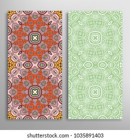 Vertical seamless patterns set, floral geometric lace texture for Wedding, Valentine's day, greeting cards or Birthday Invitations. Decorative seamless backgrounds. Ethnic ornament, border pattern