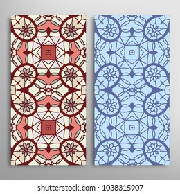 Vertical seamless patterns set, floral geometric lace texture for Wedding, Valentine's day, greeting cards or Birthday Invitations. Decorative seamless backgrounds. Ethnic ornament, border pattern