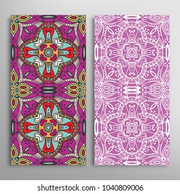 Vertical seamless patterns set, floral geometric lace texture for Wedding, Valentine's day, greeting cards or Birthday Invitations. Decorative seamless backgrounds. Ethnic ornament, border pattern