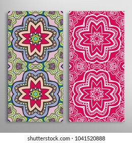 Vertical seamless patterns set, floral geometric lace texture for Wedding, Valentine's day, greeting cards or Birthday Invitations. Decorative seamless backgrounds. Ethnic ornament, border pattern