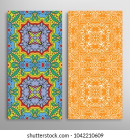 Vertical seamless patterns set, floral geometric lace texture for Wedding, Valentine's day, greeting cards or Birthday Invitations. Decorative seamless backgrounds. Ethnic ornament, border pattern