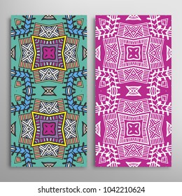 Vertical seamless patterns set, floral geometric lace texture for Wedding, Valentine's day, greeting cards or Birthday Invitations. Decorative seamless backgrounds. Ethnic ornament, border pattern