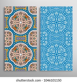 Vertical seamless patterns set, floral geometric lace texture for Wedding, Valentine's day, greeting cards or Birthday Invitations. Decorative seamless backgrounds. Ethnic ornament, border pattern