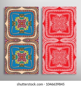 Vertical seamless patterns set, floral geometric lace texture for Wedding, Valentine's day, greeting cards or Birthday Invitations. Decorative seamless backgrounds. Ethnic ornament, border pattern