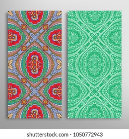 Vertical seamless patterns set, floral geometric lace texture for Wedding, Valentine's day, greeting cards or Birthday Invitations. Decorative seamless backgrounds. Ethnic ornament, border pattern