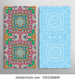 Vertical seamless patterns set, floral geometric lace texture for Wedding, Valentine's day, greeting cards or Birthday Invitations. Decorative seamless backgrounds. Ethnic ornament, border pattern