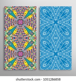 Vertical seamless patterns set, floral geometric lace texture for Wedding, Valentine's day, greeting cards or Birthday Invitations. Decorative seamless backgrounds. Ethnic ornament, border pattern