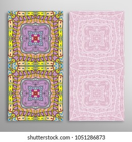 Vertical seamless patterns set, floral geometric lace texture for Wedding, Valentine's day, greeting cards or Birthday Invitations. Decorative seamless backgrounds. Ethnic ornament, border pattern