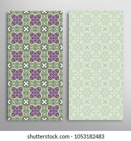 Vertical seamless patterns set, floral geometric lace texture for Wedding, Valentine's day, greeting cards or Birthday Invitations. Decorative seamless backgrounds. Ethnic ornament, border pattern