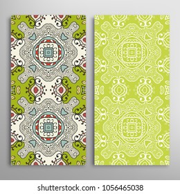 Vertical seamless patterns set, floral geometric lace texture for Wedding, Valentine's day, greeting cards or Birthday Invitations. Decorative seamless backgrounds. Ethnic ornament, border pattern