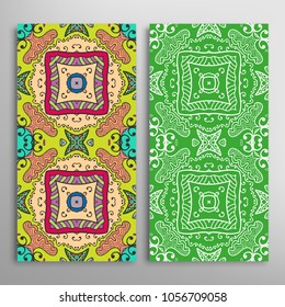Vertical seamless patterns set, floral geometric lace texture for Wedding, Valentine's day, greeting cards or Birthday Invitations. Decorative seamless backgrounds. Ethnic ornament, border pattern