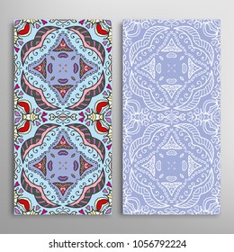 Vertical seamless patterns set, floral geometric lace texture for Wedding, Valentine's day, greeting cards or Birthday Invitations. Decorative seamless backgrounds. Ethnic ornament, border pattern