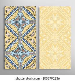 Vertical seamless patterns set, floral geometric lace texture for Wedding, Valentine's day, greeting cards or Birthday Invitations. Decorative seamless backgrounds. Ethnic ornament, border pattern