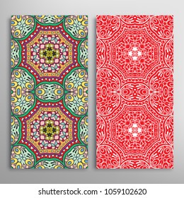 Vertical seamless patterns set, floral geometric lace texture for Wedding, Valentine's day, greeting cards or Birthday Invitations. Decorative seamless backgrounds. Ethnic ornament, border pattern
