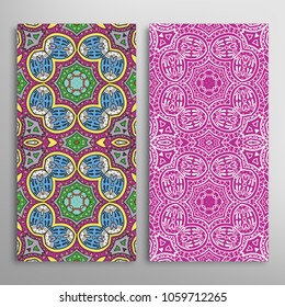 Vertical seamless patterns set, floral geometric lace texture for Wedding, Valentine's day, greeting cards or Birthday Invitations. Decorative seamless backgrounds. Ethnic ornament, border pattern