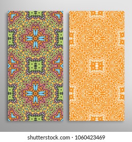 Vertical seamless patterns set, floral geometric lace texture for Wedding, Valentine's day, greeting cards or Birthday Invitations. Decorative seamless backgrounds. Ethnic ornament, border pattern