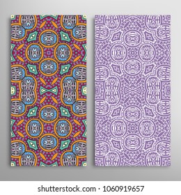 Vertical seamless patterns set, floral geometric lace texture for Wedding, Valentine's day, greeting cards or Birthday Invitations. Decorative seamless backgrounds. Ethnic ornament, border pattern