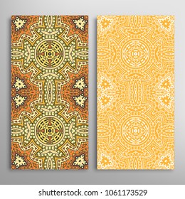 Vertical seamless patterns set, floral geometric lace texture for Wedding, Valentine's day, greeting cards or Birthday Invitations. Decorative seamless backgrounds. Ethnic ornament, border pattern