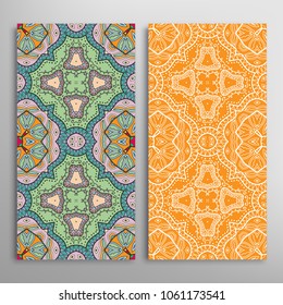 Vertical seamless patterns set, floral geometric lace texture for Wedding, Valentine's day, greeting cards or Birthday Invitations. Decorative seamless backgrounds. Ethnic ornament, border pattern
