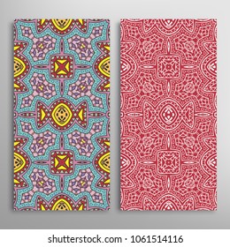 Vertical seamless patterns set, floral geometric lace texture for Wedding, Valentine's day, greeting cards or Birthday Invitations. Decorative seamless backgrounds. Ethnic ornament, border pattern