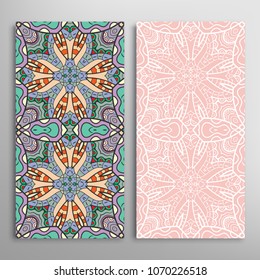 Vertical seamless patterns set, floral geometric lace texture for Wedding, Valentine's day, greeting cards or Birthday Invitations. Decorative seamless backgrounds. Ethnic ornament, border pattern