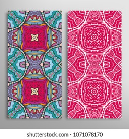 Vertical seamless patterns set, floral geometric lace texture for Wedding, Valentine's day, greeting cards or Birthday Invitations. Decorative seamless backgrounds. Ethnic ornament, border pattern