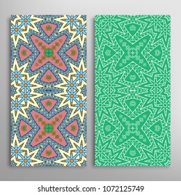 Vertical seamless patterns set, floral geometric lace texture for Wedding, Valentine's day, greeting cards or Birthday Invitations. Decorative seamless backgrounds. Ethnic ornament, border pattern
