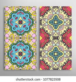 Vertical seamless patterns set, floral geometric lace texture for Wedding, Valentine's day, greeting cards or Birthday Invitations. Decorative seamless backgrounds. Ethnic ornament, border pattern
