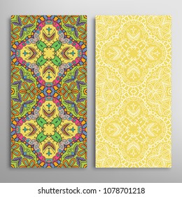 Vertical seamless patterns set, floral geometric lace texture for Wedding, Valentine's day, greeting cards or Birthday Invitations. Decorative seamless backgrounds. Ethnic ornament, border pattern